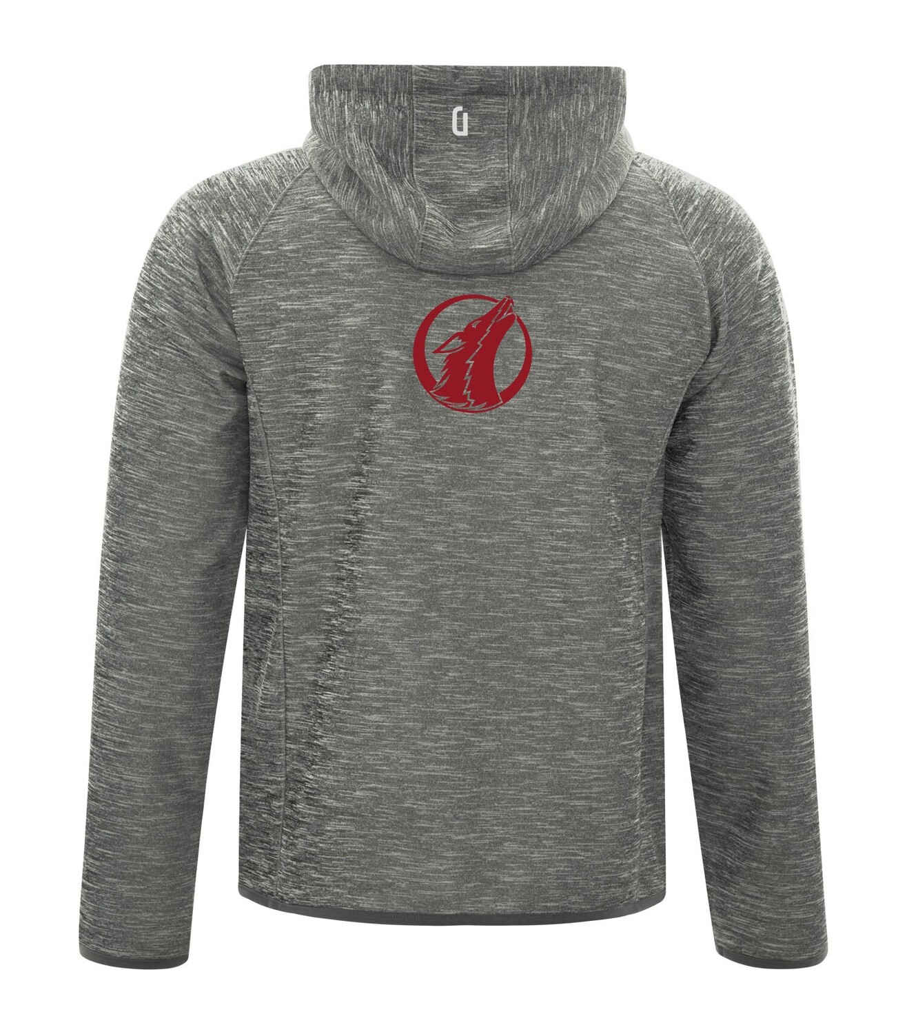 DRYFRAME® DRY TECH Fleece Full Zip Hooded Jacket, Color: Asphalt Heather, Add small solid howler on back between shoulder blades?: Yes