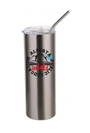 20oz Skinny Tumbler with Lid &amp; Straw, Design Choice: Design 1, Color: Silver