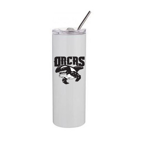 20oz Skinny Tumbler with Lid &amp; Straw, Color: White, Design Choice: Design 1