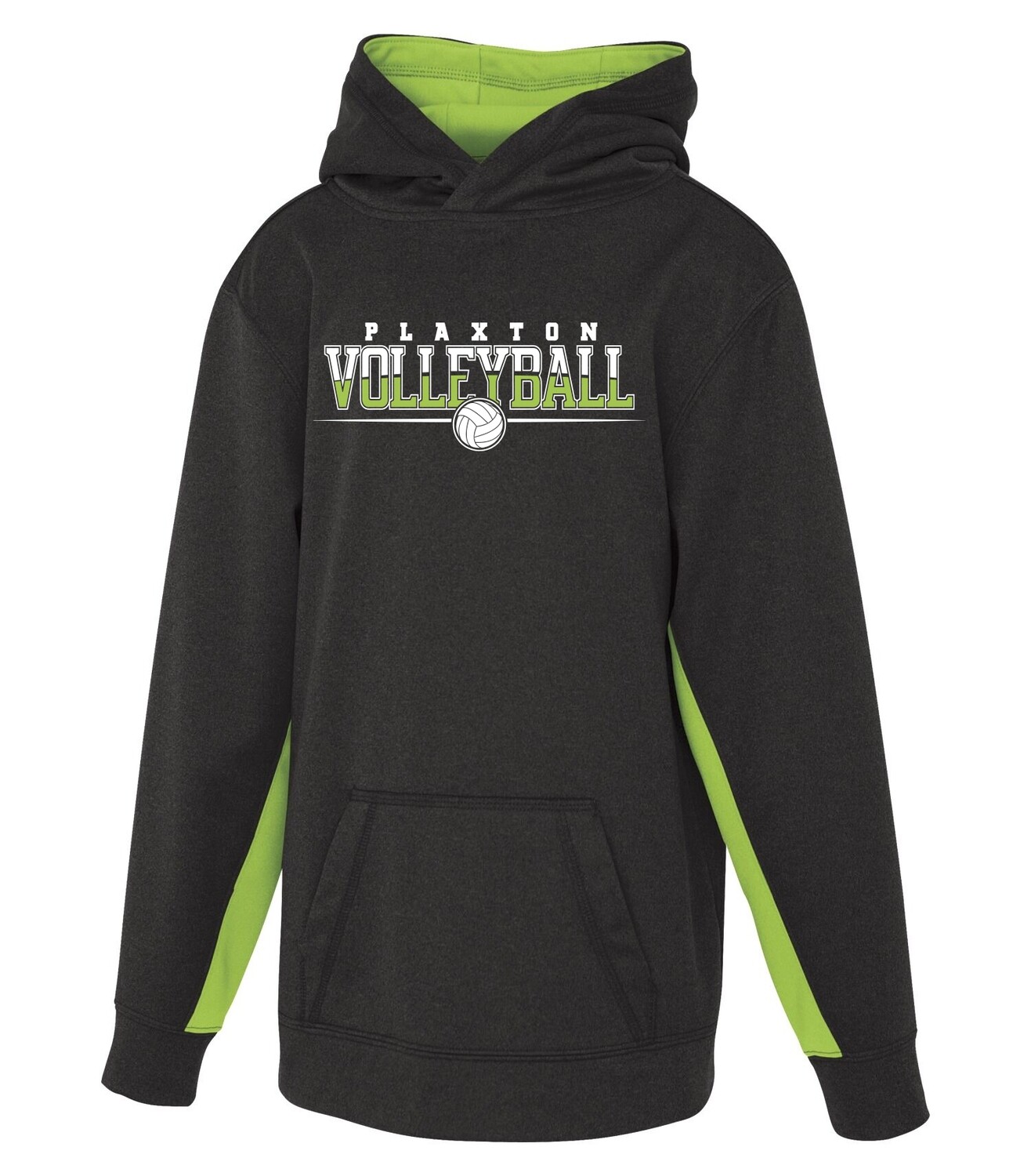 VOLLEYBALL ATC™ GAME DAY™ FLEECE COLOUR BLOCK HOODED YOUTH SWEATSHIRT., Color: Charcoal/lime