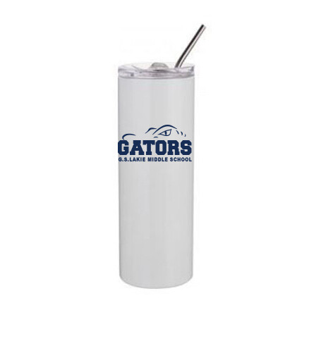 20oz Skinny Tumbler with Lid &amp; Straw, Color: White, Design Choice: Design 1