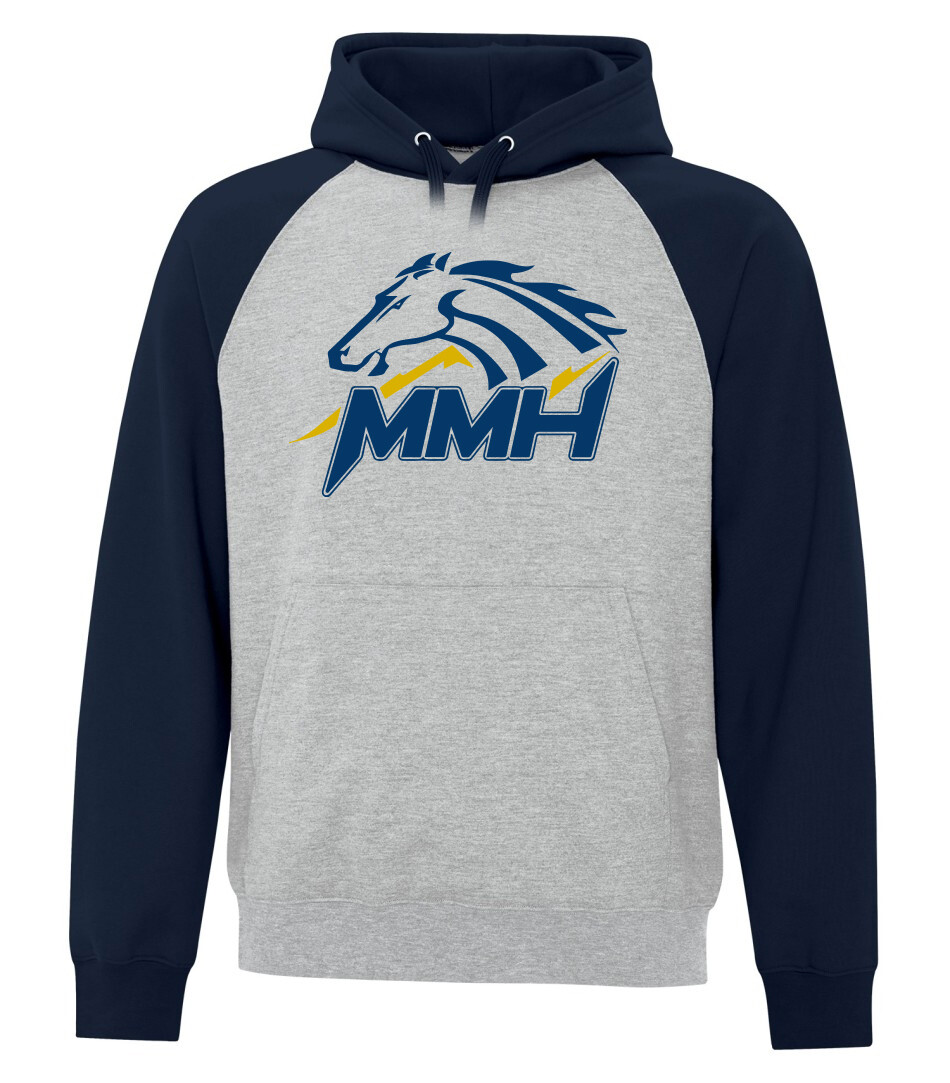 ATC™ EVERYDAY Fleece Two Tone Hooded Sweatshirt, Color: Athletic Heather/ Navy Sleeves, Design Choice: Design 1