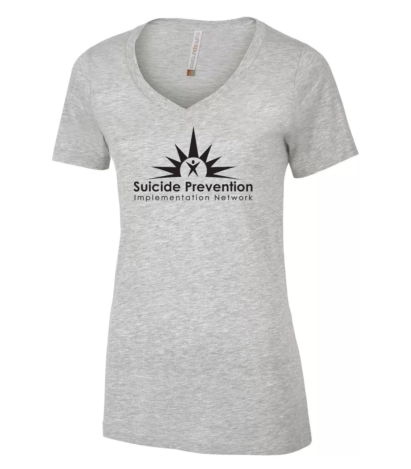 Suicide Prevention Implementation Network V-NECK LADIES&#39; TEE, Color: Athletic Grey, Select Design Details: SPIN full front plus back print