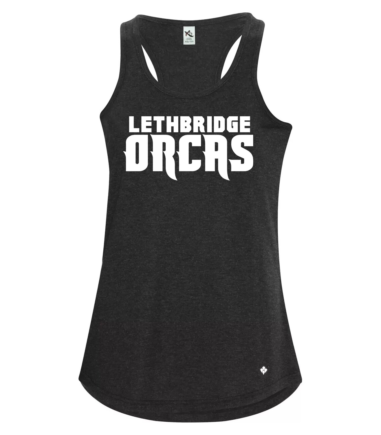 KOI® TRIBLEND RACERBACK LADIES' TANK., Color: Charcoal Triblend, Design Choice: Design 1