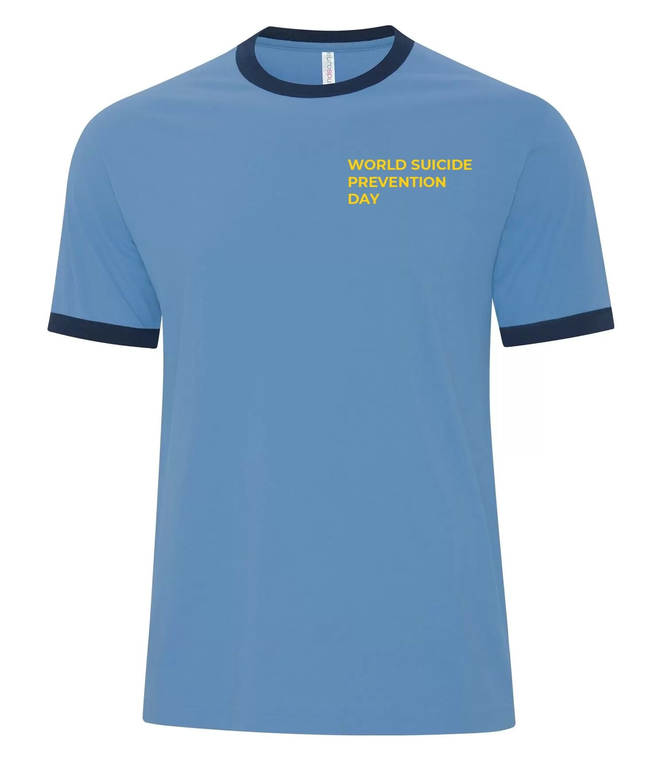World Suicide Prevention Day Ringer Tee World Suicide Prevention Day Ringer Tee, Color: Carolina Blue/Navy, Show Back Print?: No thanks, Design Details: World Suicide Prevention Day left breast plus back print