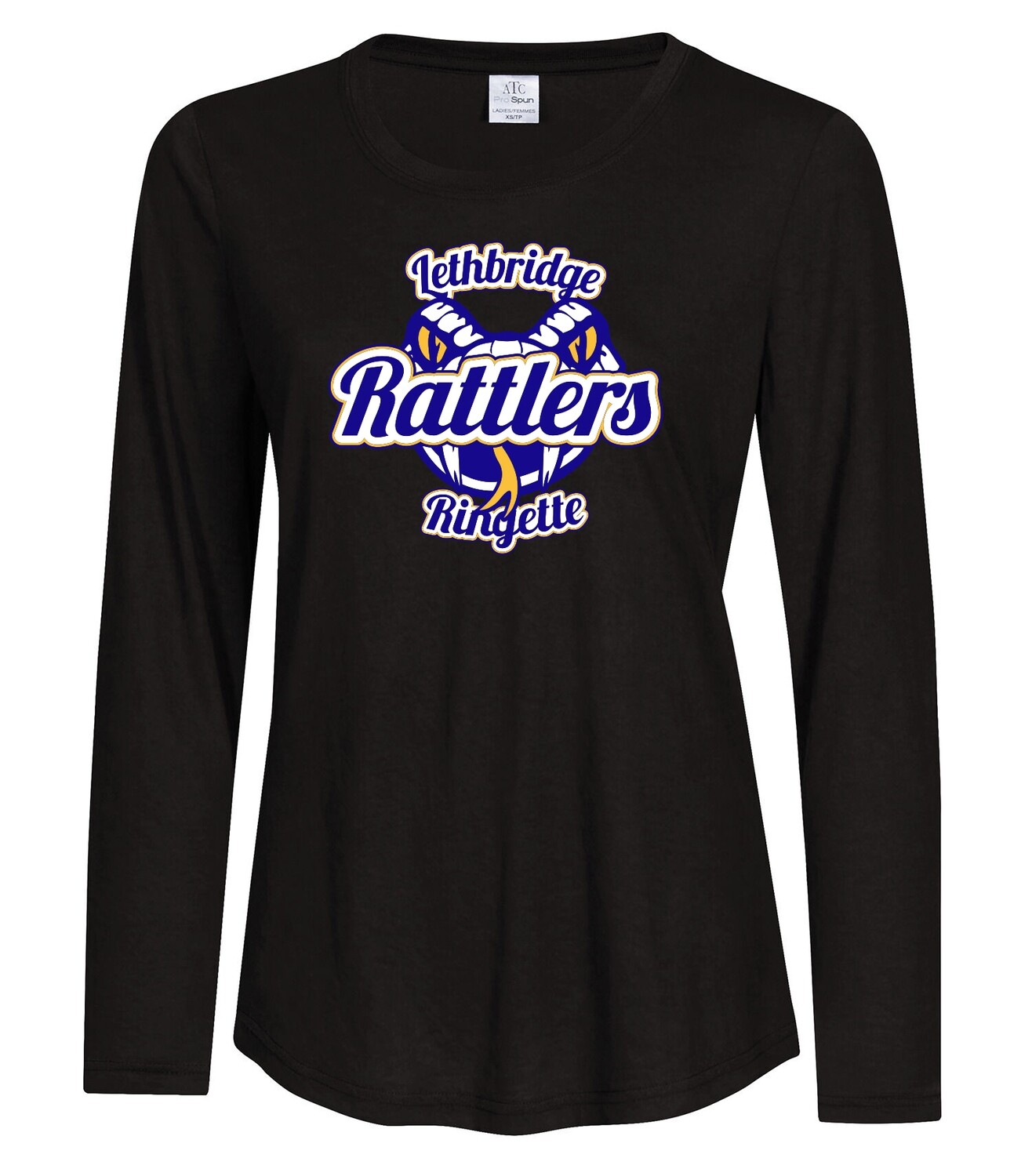 ATC™ PRO SPUN™ Long Sleeve Ladies&#39; Tee, Color: Black, Design Choice: Full front print