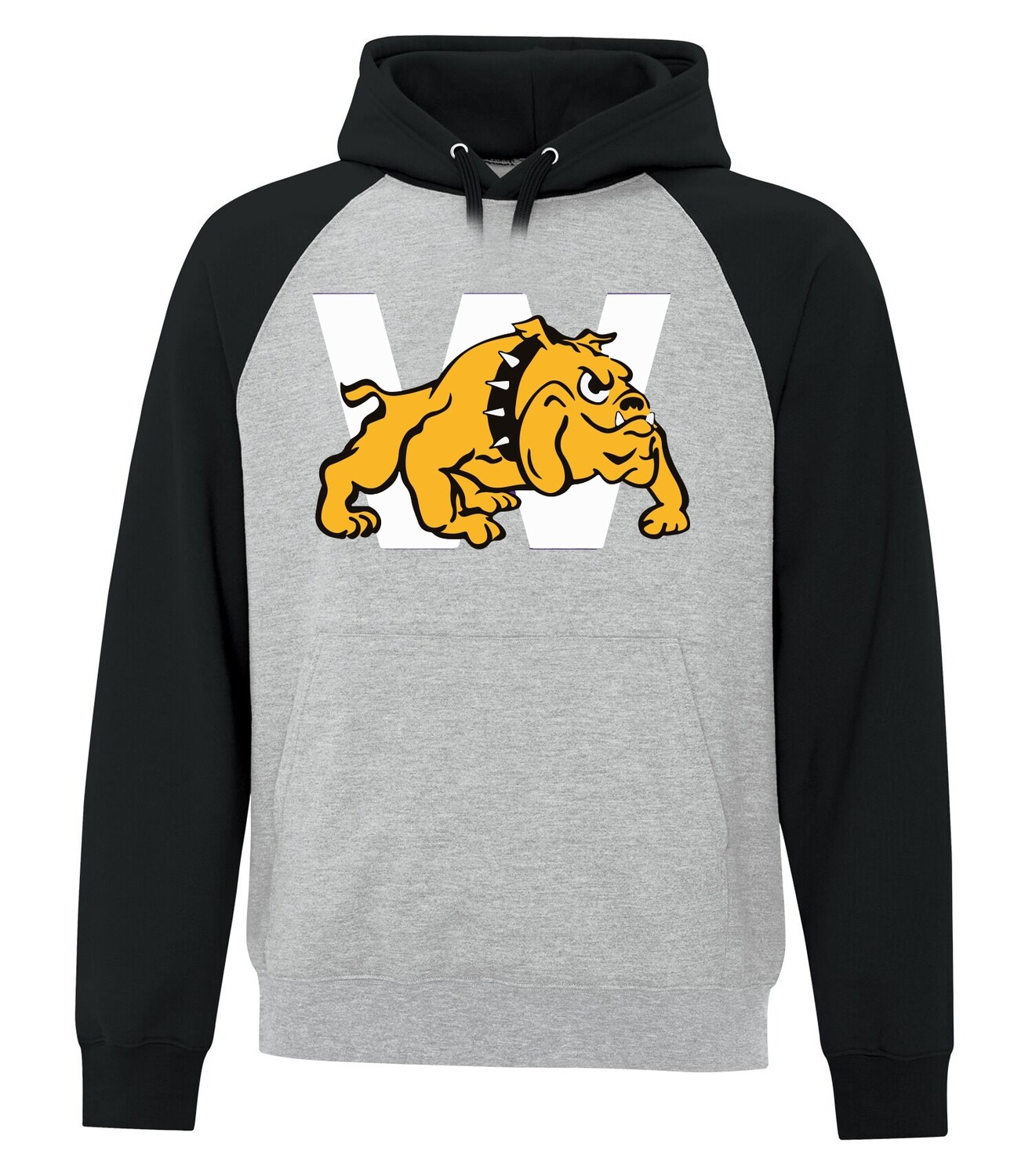 RETRO ATC Fleece Two Tone Hooded Sweatshirt, Color: Athletic Grey body/ Black sleeves, Design Choice: Retro Dog