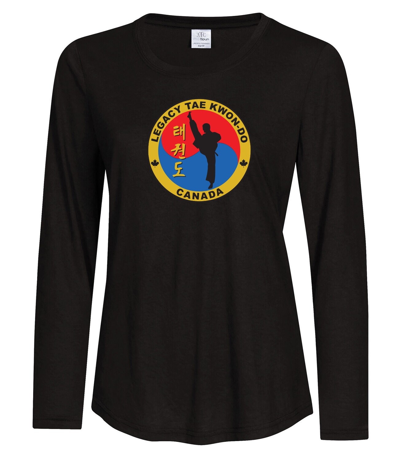 ATC™ PRO SPUN™ Long Sleeve Ladies&#39; Tee, Color: Black, Design Choice: Design 1