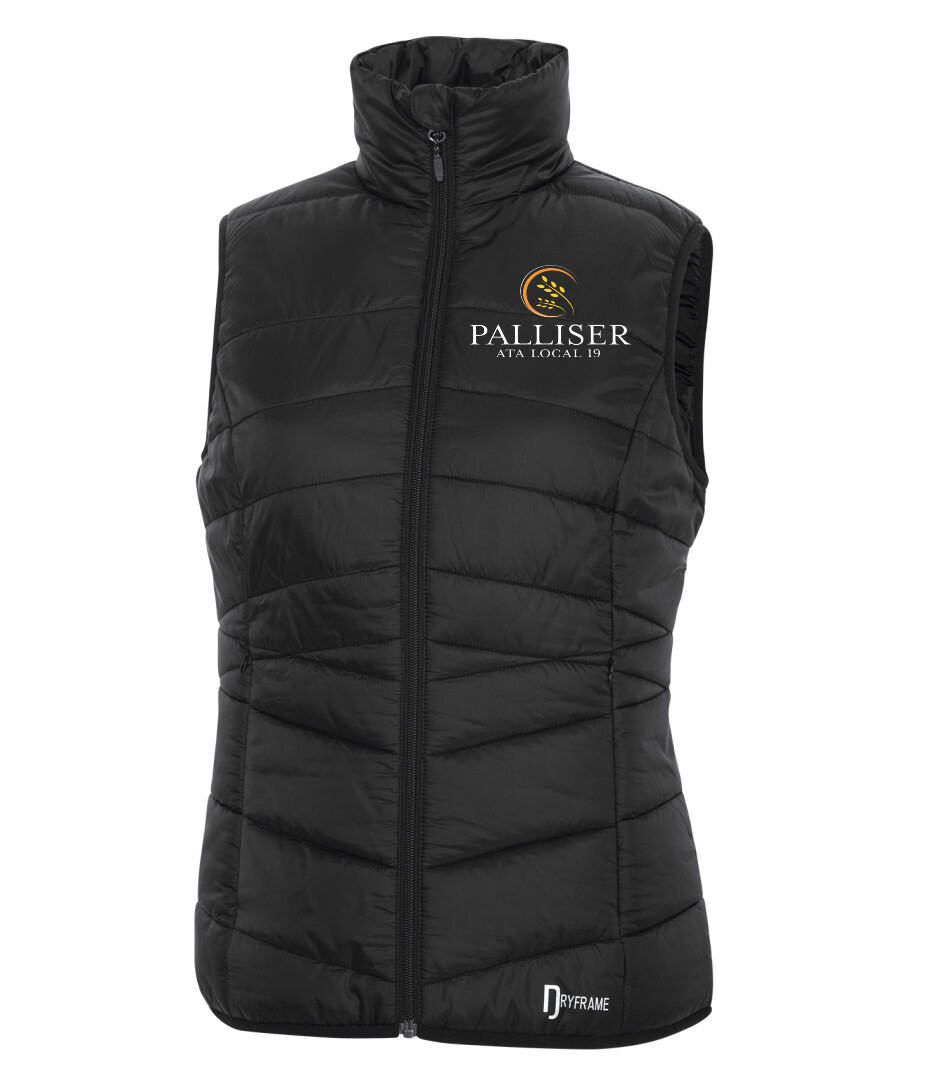 DRYFRAME® DRY TECH Insulated Ladies&#39; Vest, Color: Black, Design Choice: Palliser ATA logo