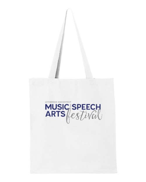 Q-Tees - 14L Shopping Bag - Q125300, Design Choice: Music and Speech Logo without music note, Color: White