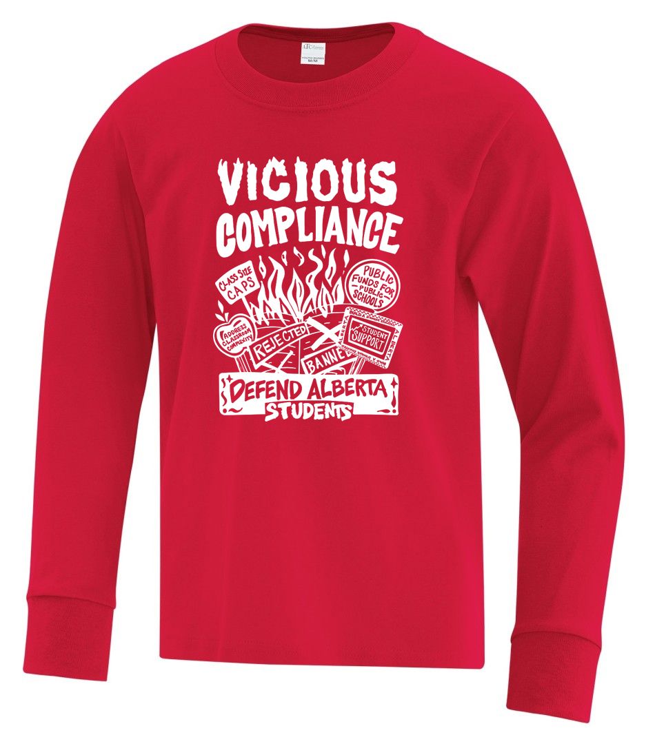 ATC™ EVERYDAY Cotton Long Sleeve Youth and Adult Tee, Color: Red, Design Choice: Vicious Compliance