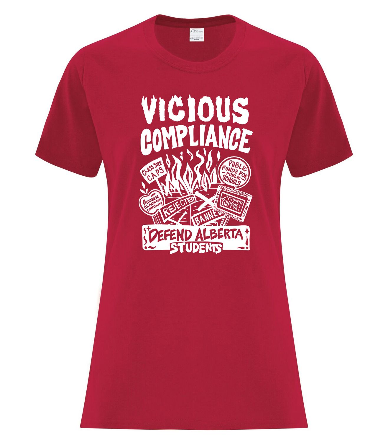 ATC Everday Cotton Ladies' Tee, Color: Red, Design Choice: Vicious Compliance