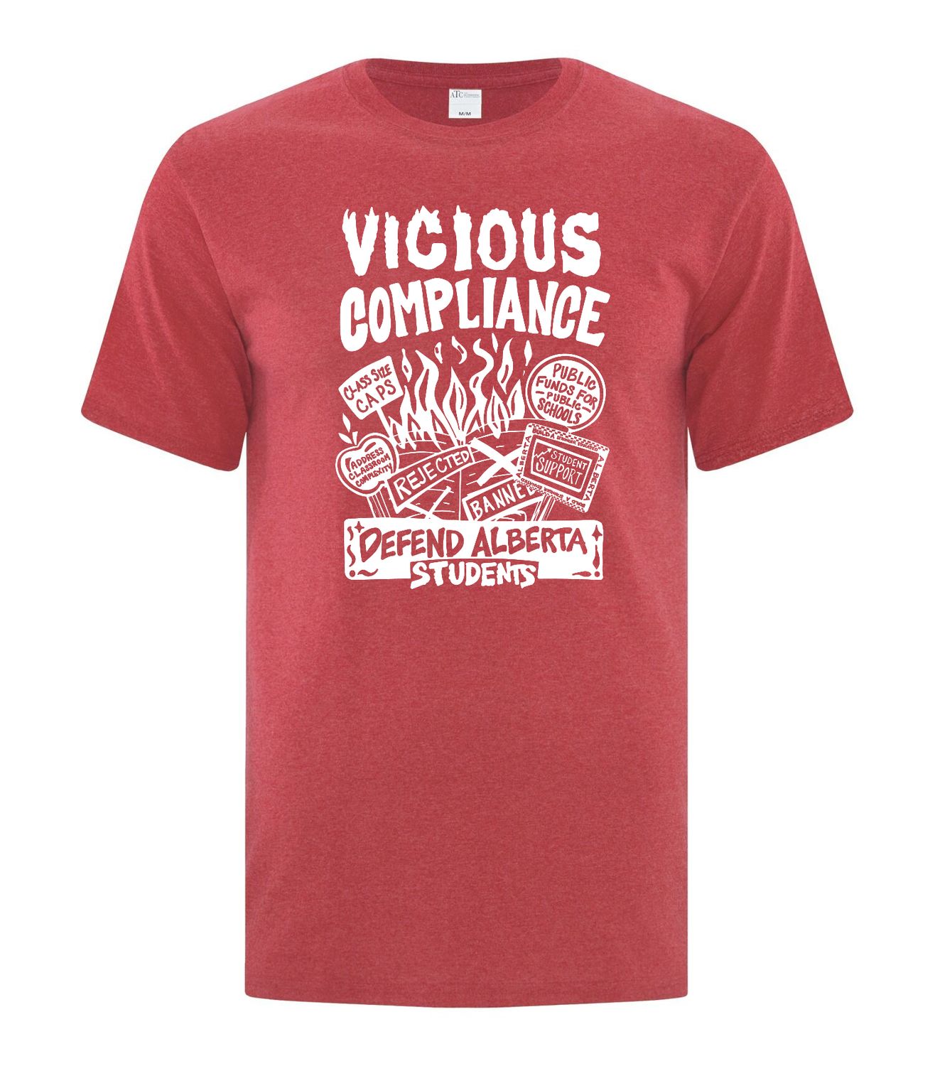 Adult and Youth Cotton Tee, Color: Heather Red, Design Choice: Vicious Compliance
