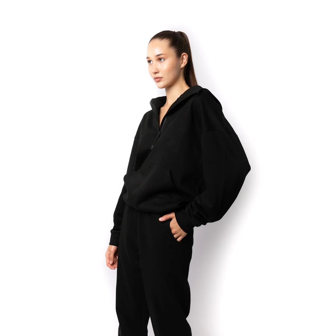 HERO-4220 Unisex Drop Shoulder Scuba 1/2 Zip Hoodie