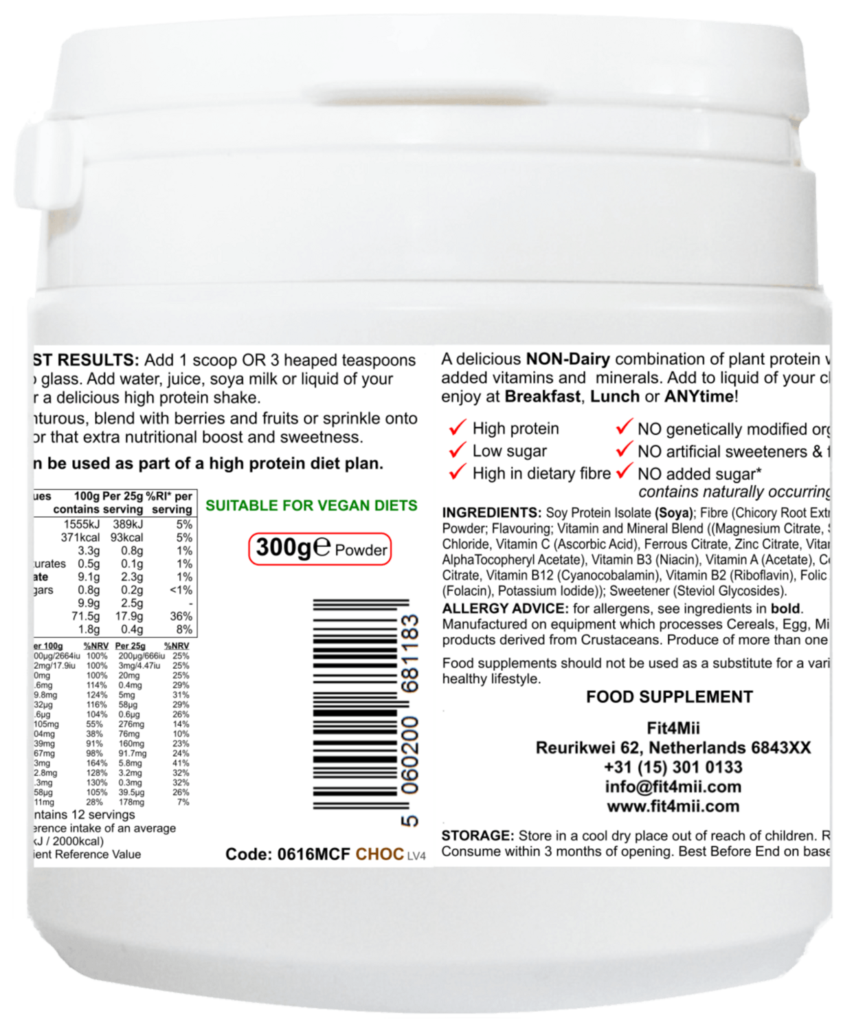 Meal4Mii Chocolate Flavour Ⓥ Vegan Meal Replacement Protein Juicing / Smoothie Powder