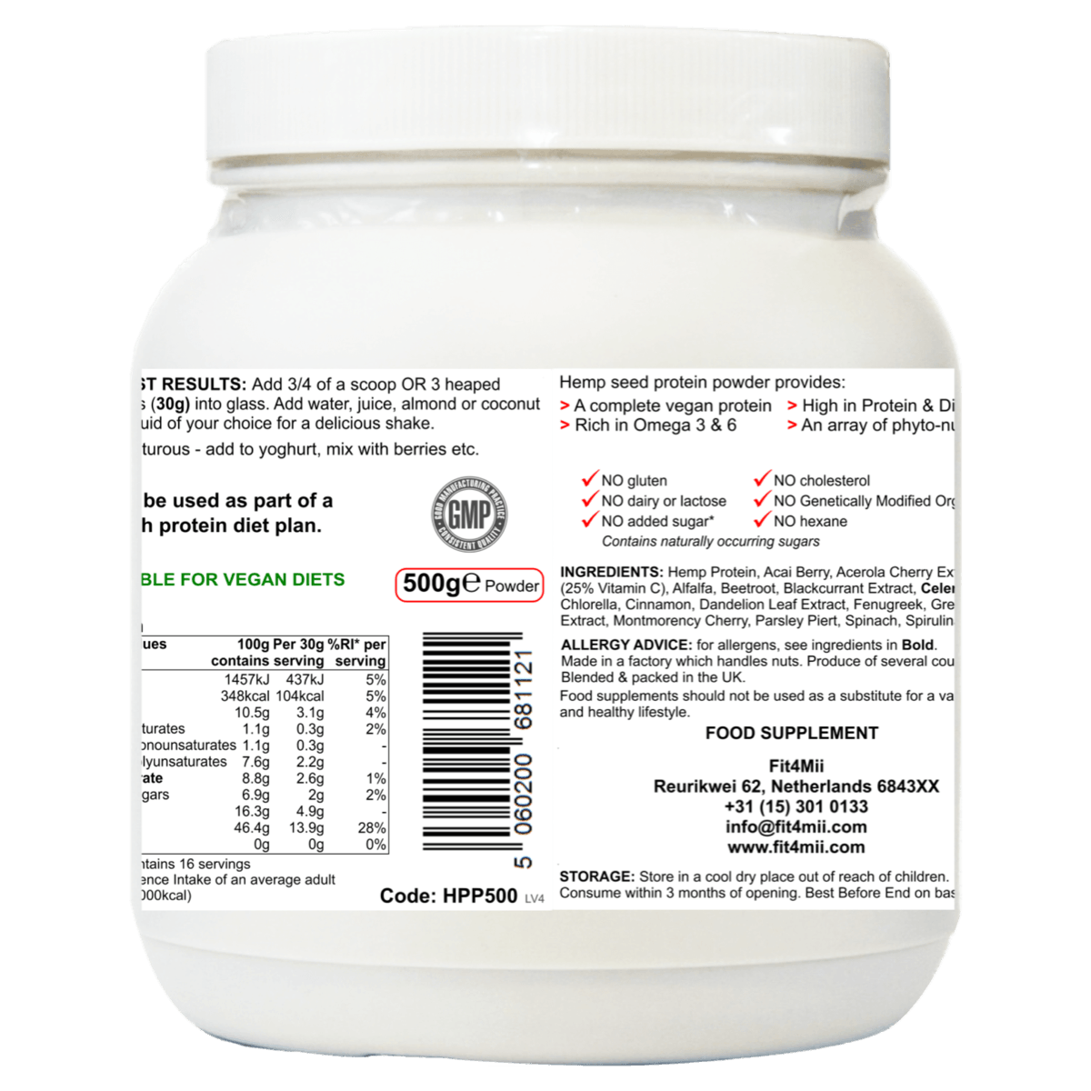 Hemp4Mii 500g Vegan Hemp Protein Juicing / Smoothie Powder