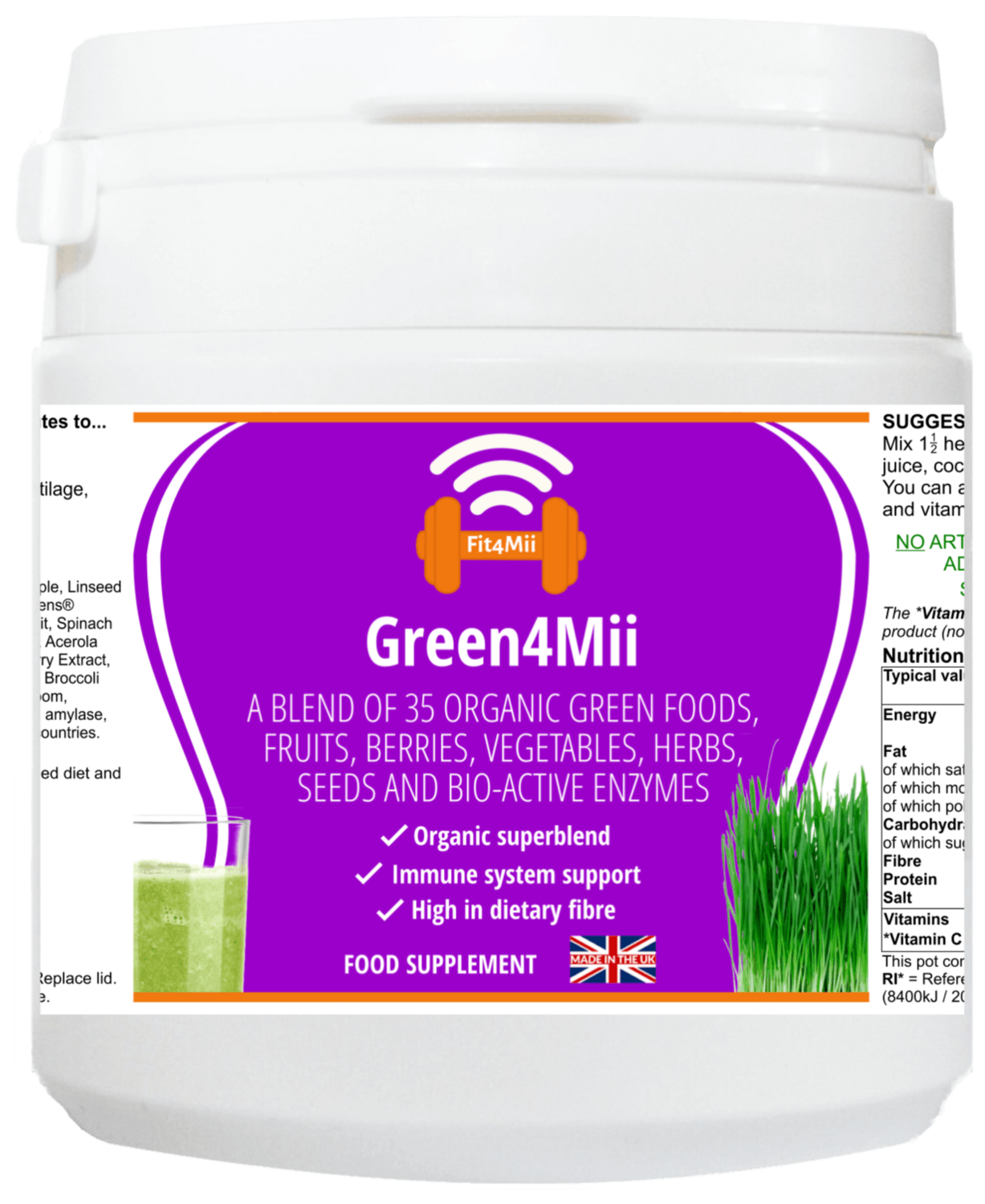 Green4Mii  Ⓥ Vegan Health Low Protein Juicing / Smoothie Powder
