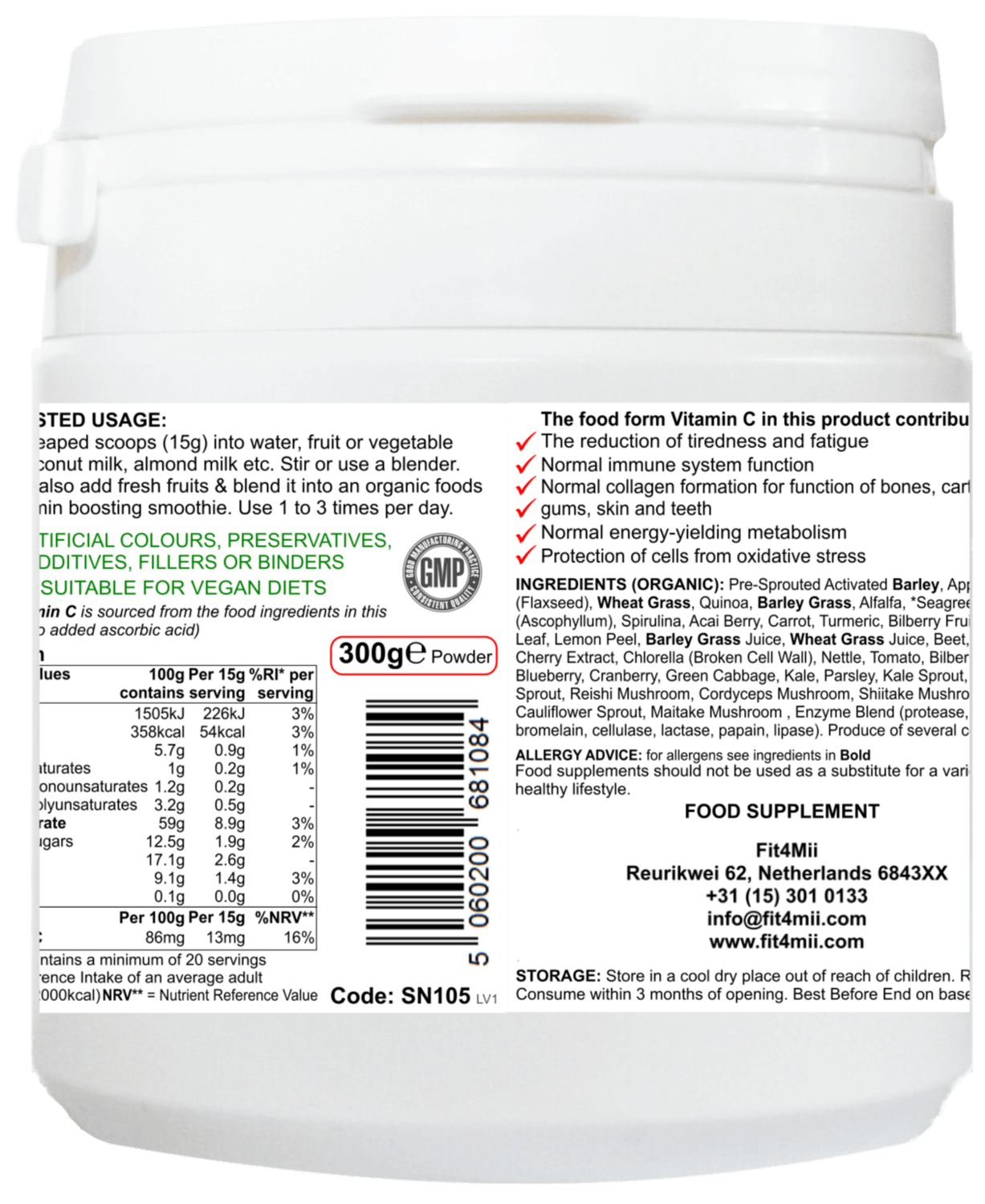 Green4Mii  Ⓥ Vegan Health Low Protein Juicing / Smoothie Powder
