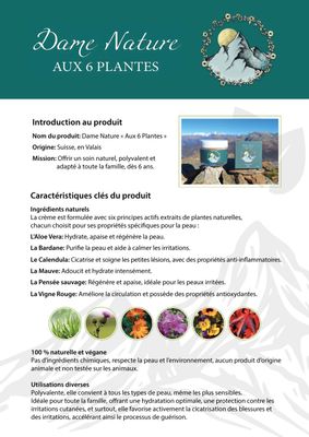 Crème 100% naturelle  « Aux 6 plantes» - Dame Nature