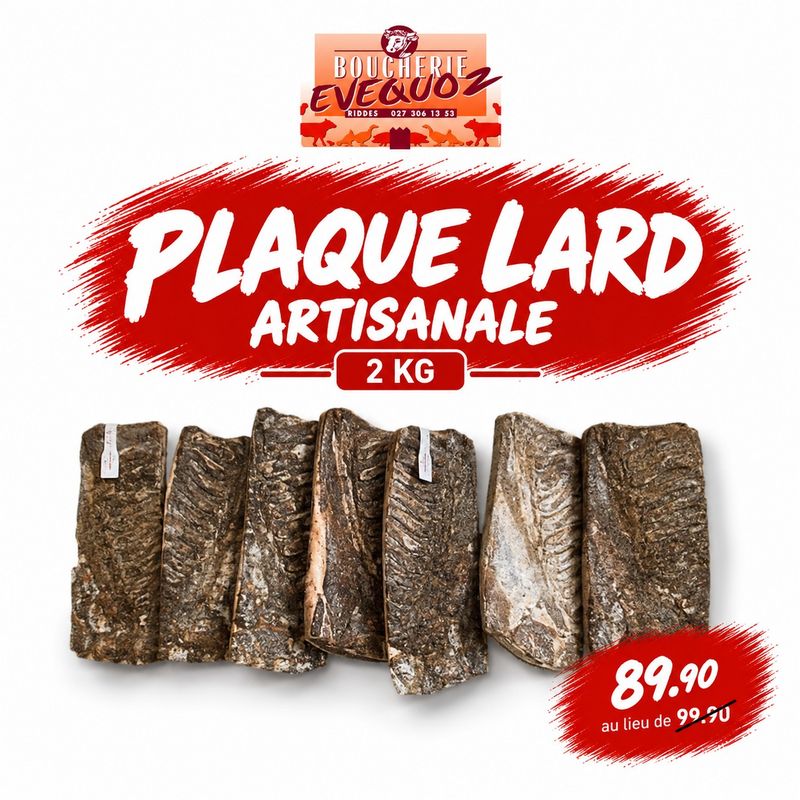 Plaque de lard sec maison 2kg - Boucherie Evequoz