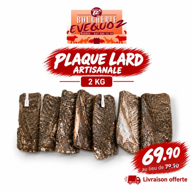 Plaque de lard sec maison 2kg - Boucherie Evequoz
