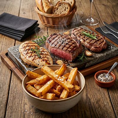 Grillade mixte 400g sur ardoise - Chez Pepone