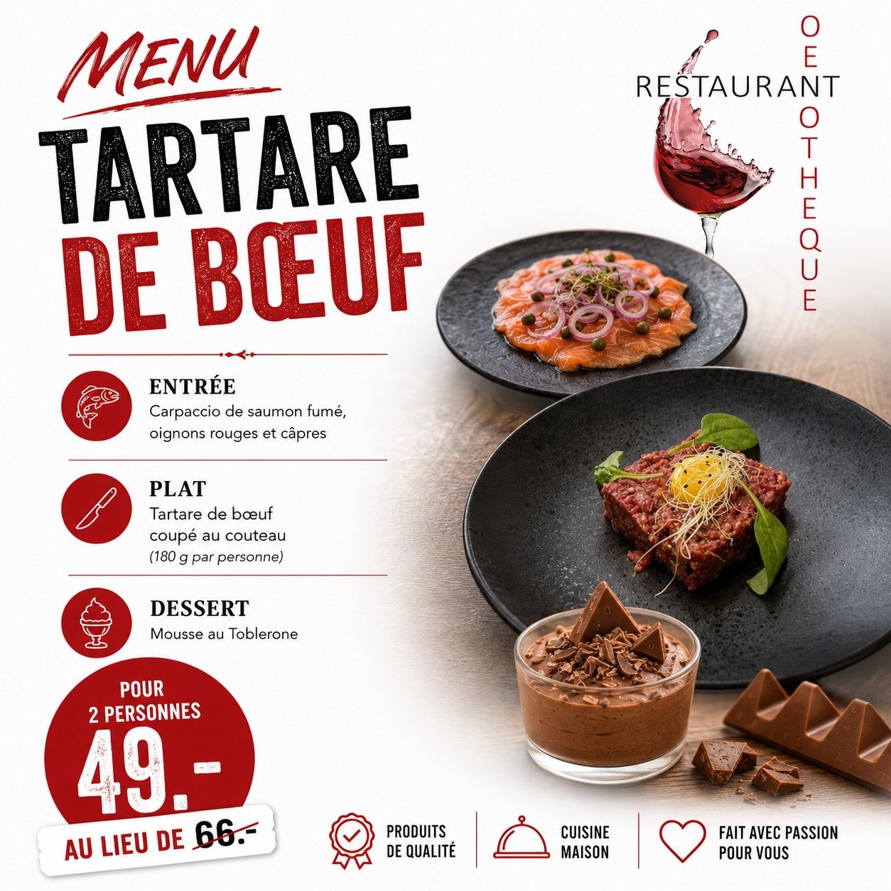 Menu Tartare de boeuf - La Boutique du Vin