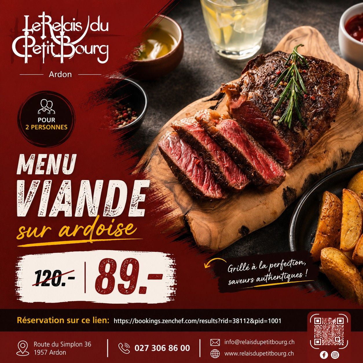 Menu Viande sur ardoise - Relais du Petit Bourg