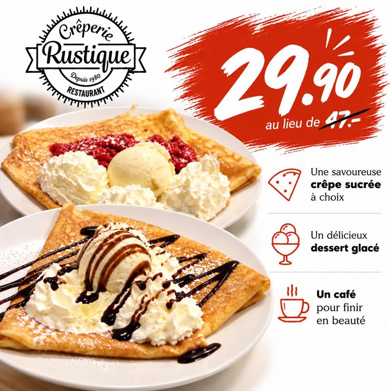 Menu Crêpes sucrées - Crêperie Rustique Sion