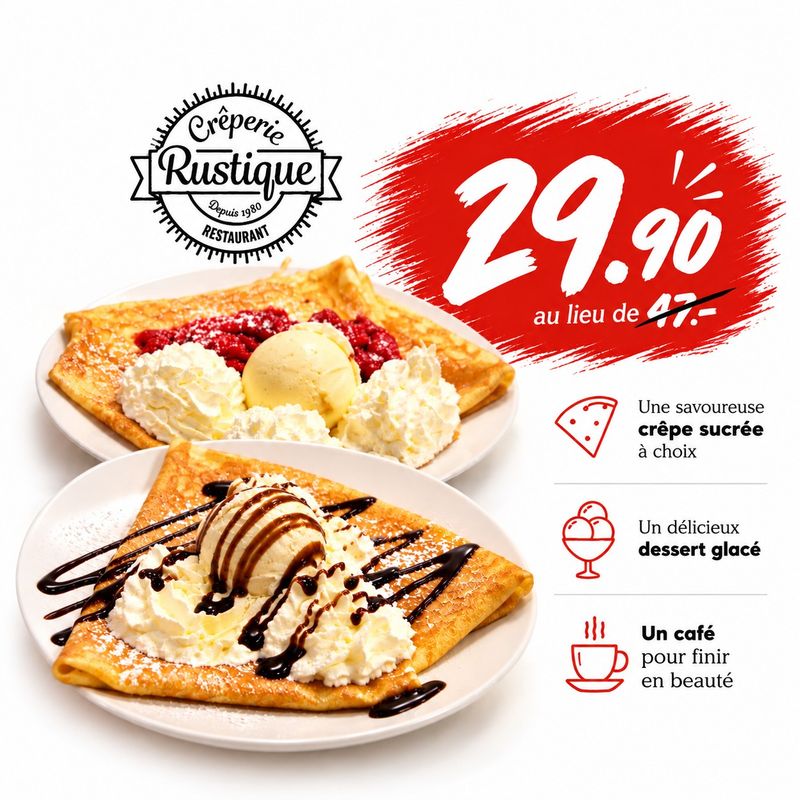 Menu Crêpes sucrées - Crêperie Rustique Sion