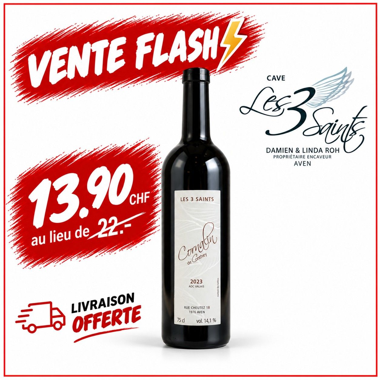 6 X Cornalin 75cl 2023 - Cave les 3 Saints