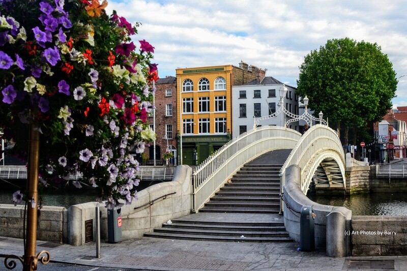 Ha'penny Bridge.  Dublin, with flower basket