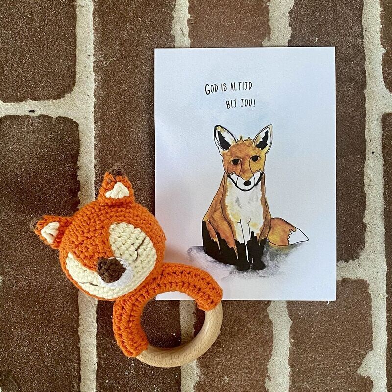 Ansichtkaart + gift Vosje - God is altijd bij jou!