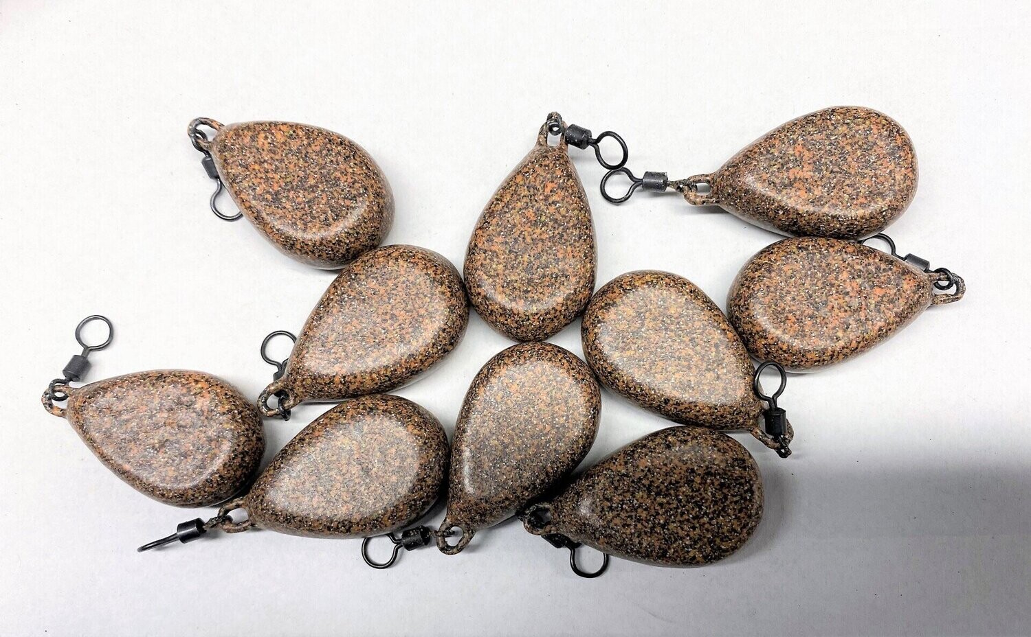 2 oz. DARK SAND flat pears CARP LEADS weights., sold in packs of 10.