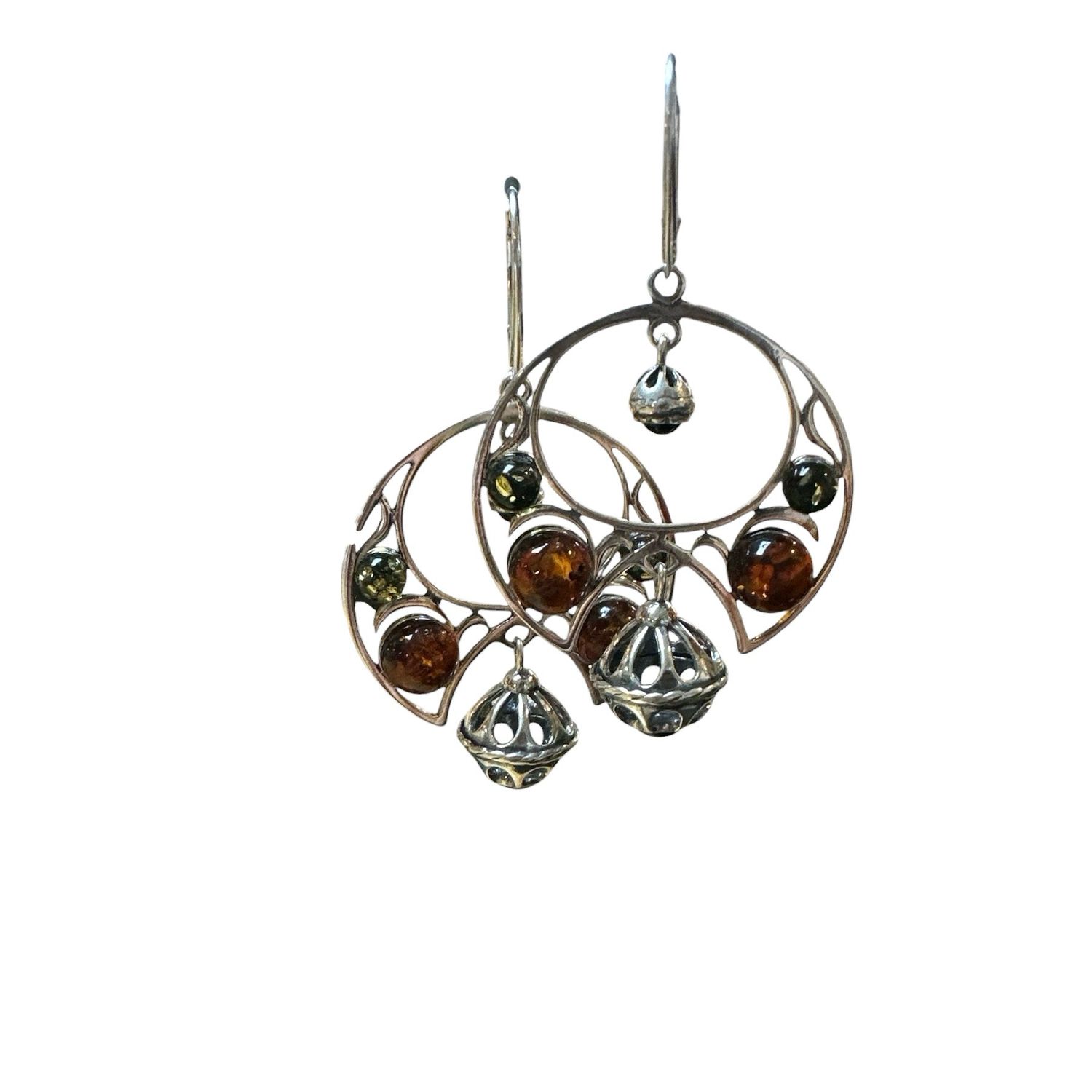 Sterling Silver Amber Dangle Earrings