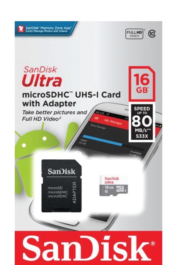 Ultra MicroSDHC UHS-1 Card  With Adapter 16 GB