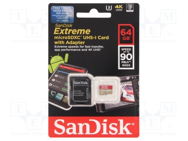 Sandisk Extreme microSDXC UHS-1 Card With Adapter 64 GB