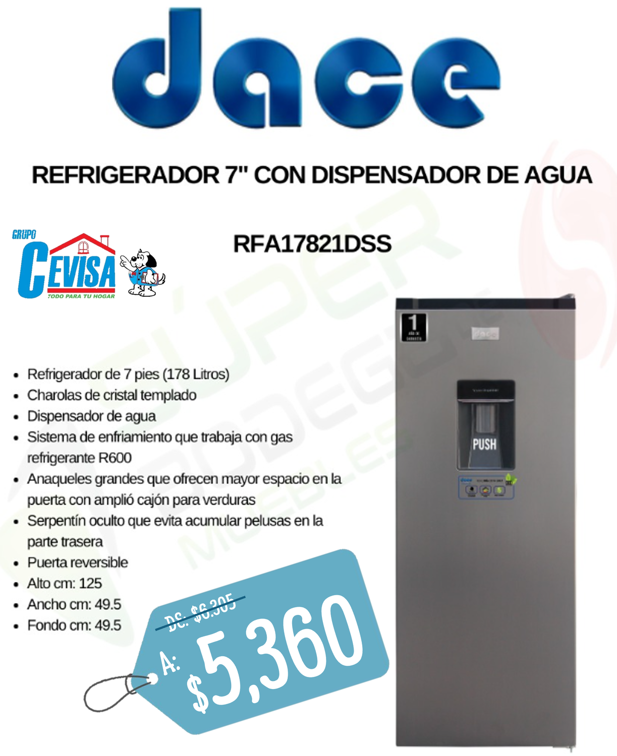 REFRIGERADOR DACE 7&quot; RFA17821DSS