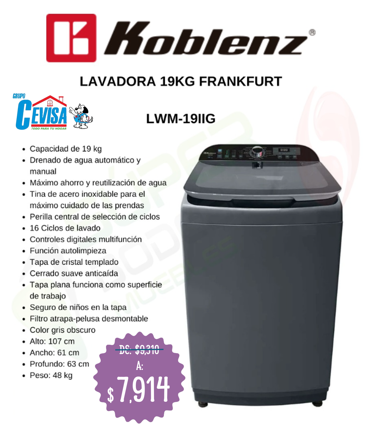 LAVADORA KOBLENZ 19 KG LWM19IIG