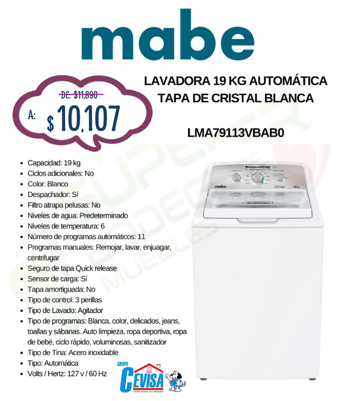 LAVADORA MABE 19 KG LMA79113VBAB0