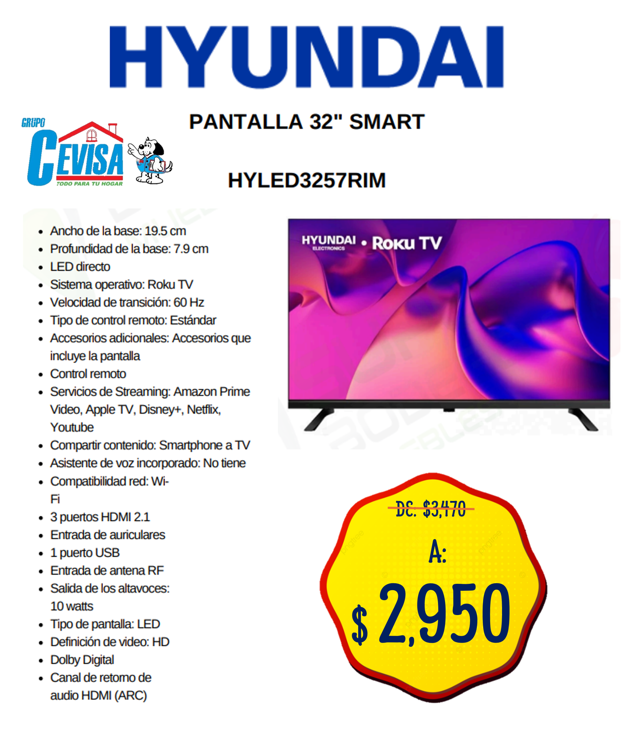 PANTALLA HYUNDAI 32&quot; HYLED3257 RIM