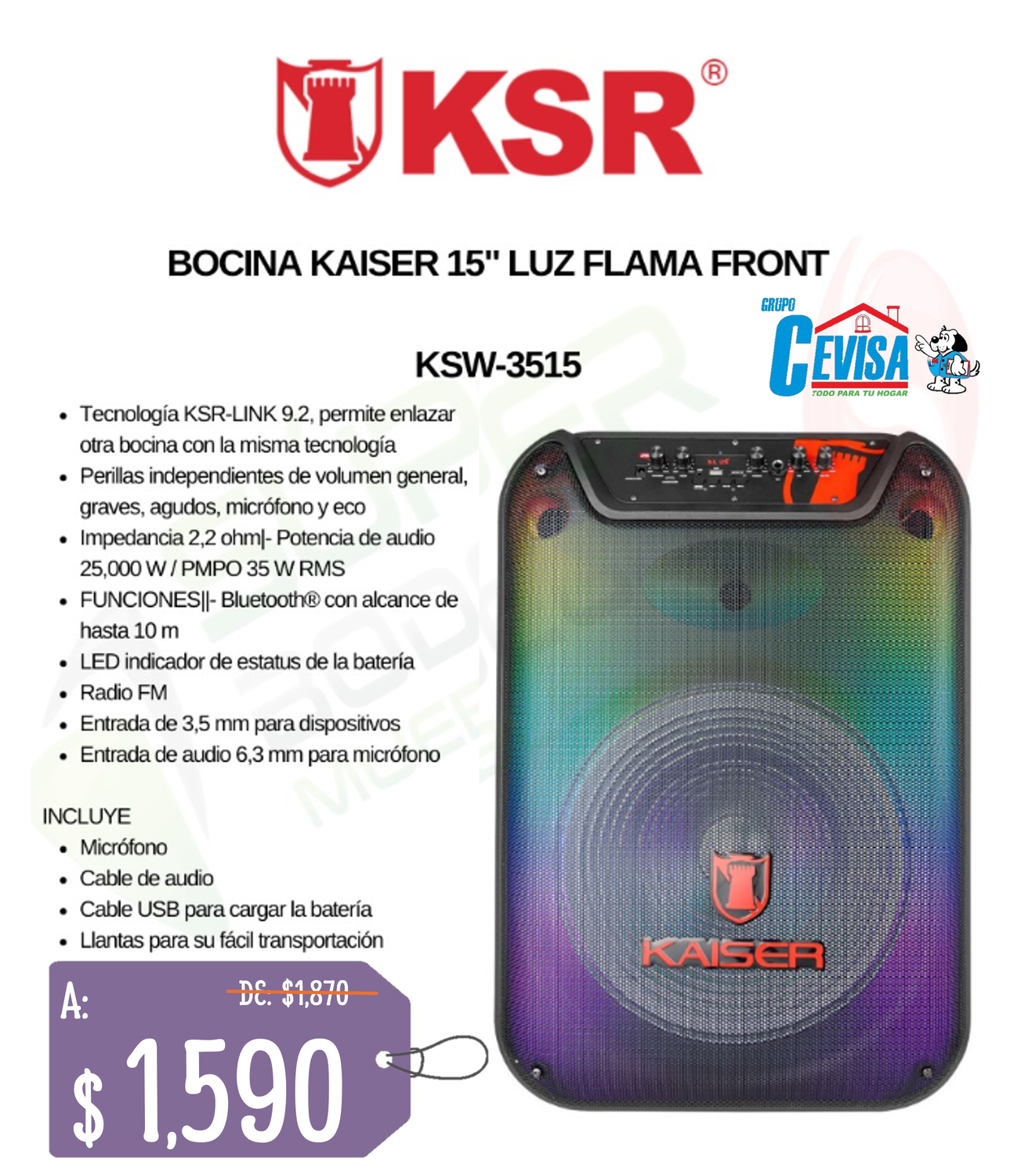 BOCINA KAISER KSW3515