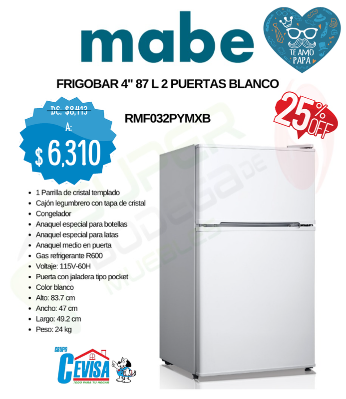 FRIGOBAR MABE 87 L RMF032PYMXB