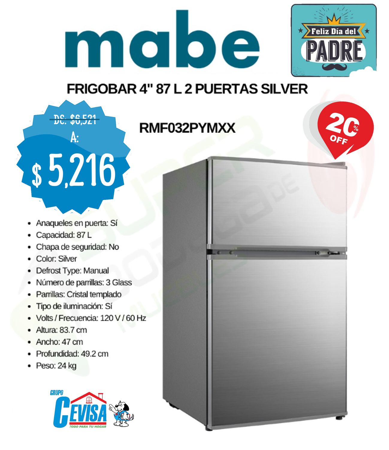 FRIGOBAR MABE 87 L RMF032PYMXX