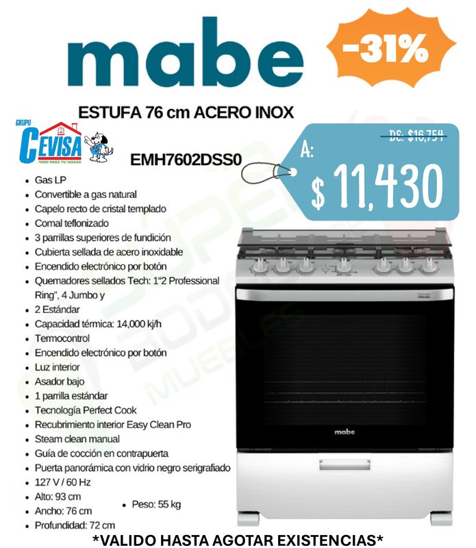 ESTUFA MABE 30&quot; EMH7602DSS0