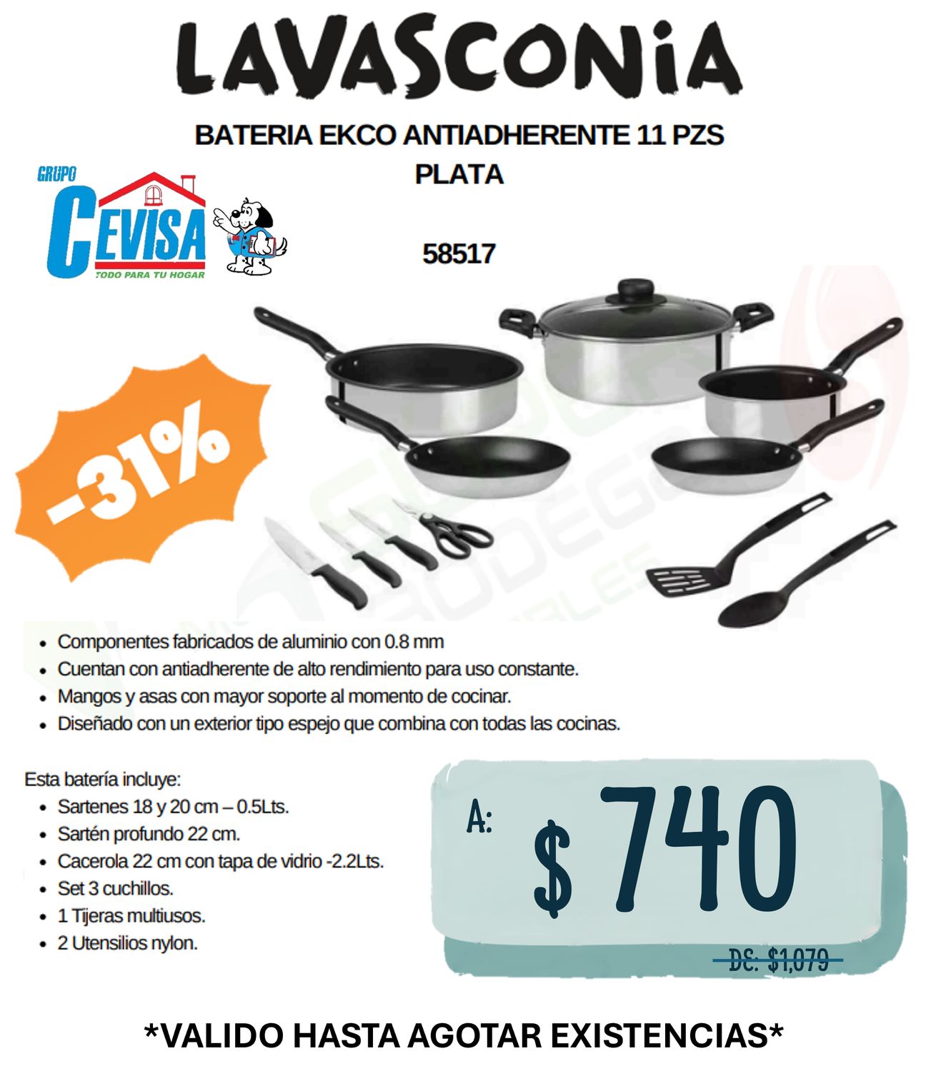 BATERIA PLATA 12 PZ EKCO 58517