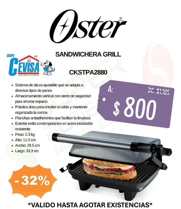 SANDWICHERA GRILL OSTER CKSTPA2880