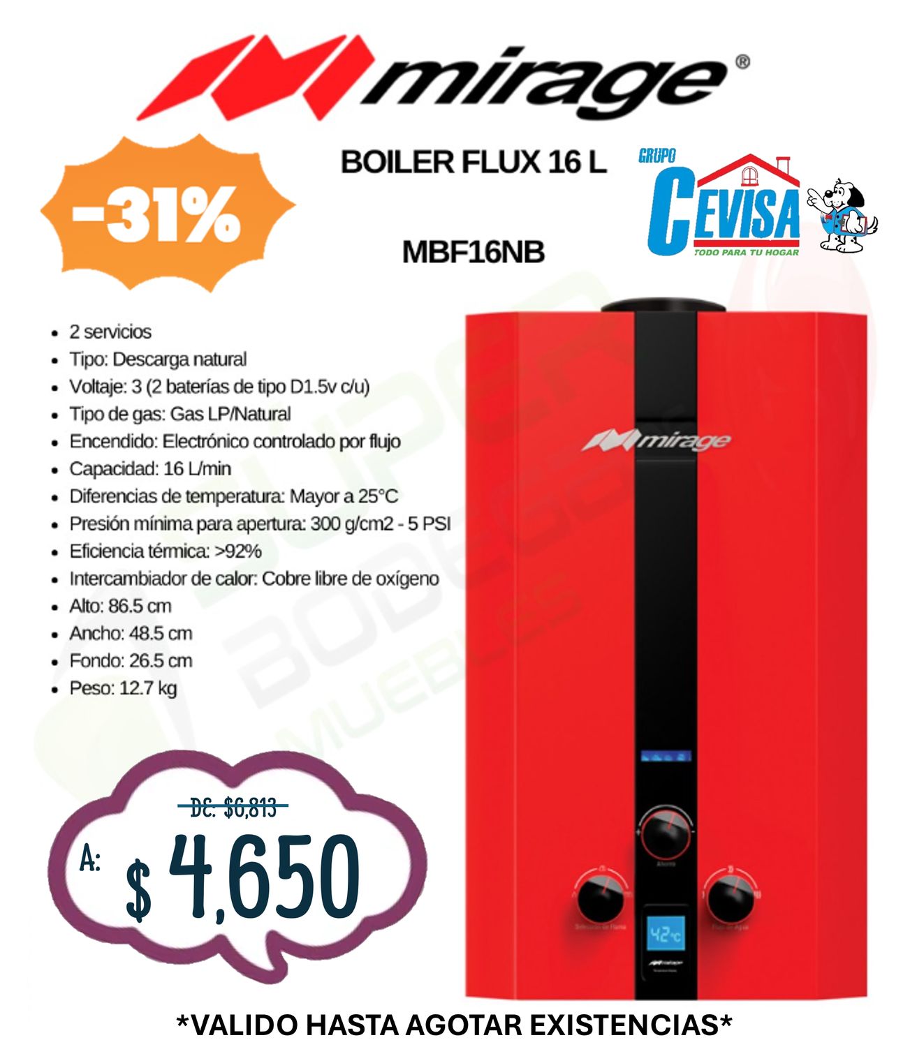 BOILER MIRAGE 16L/MIN MBF16NB