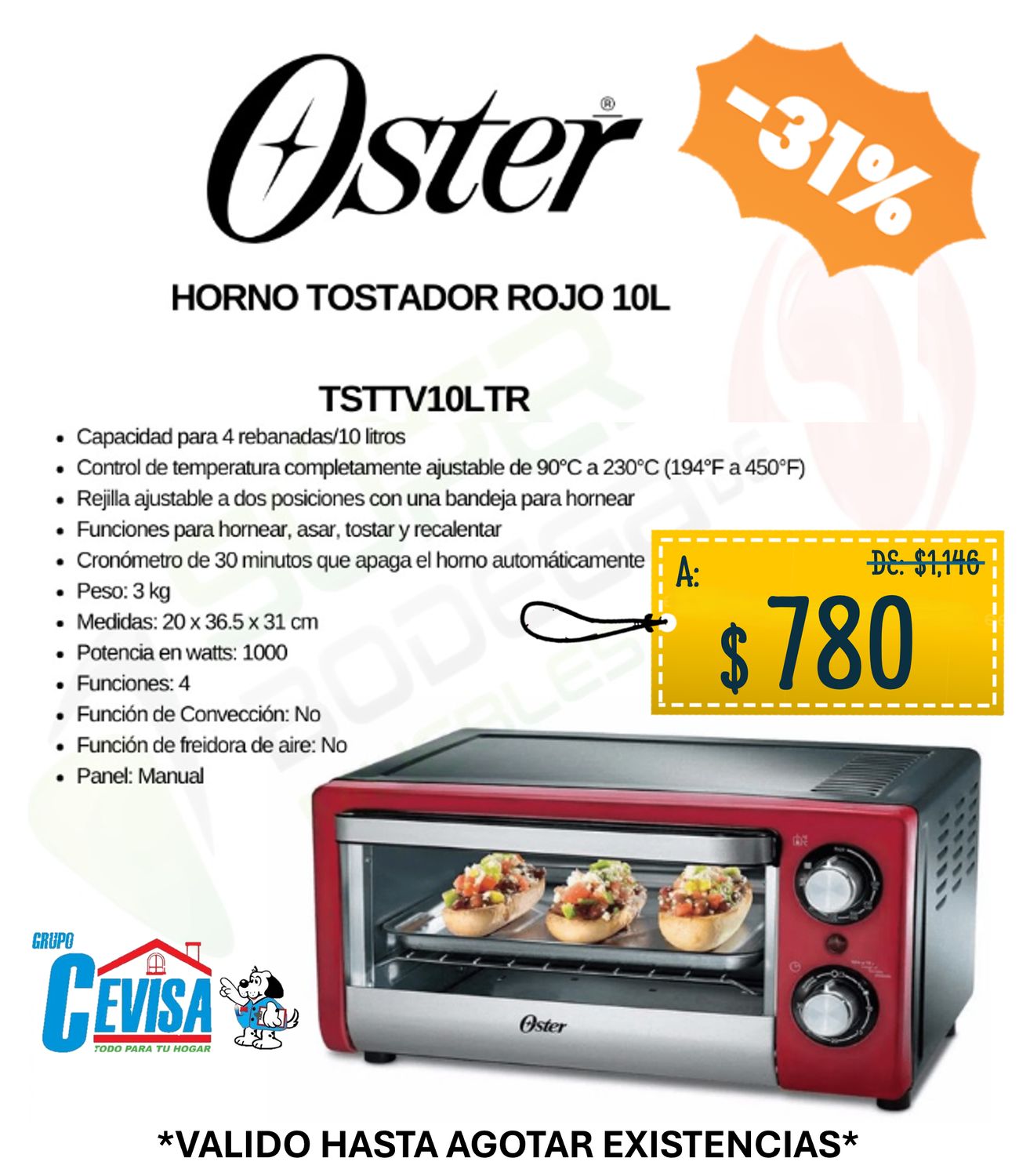 HORNO TOSTADOR OSTER TSTTV10LTR