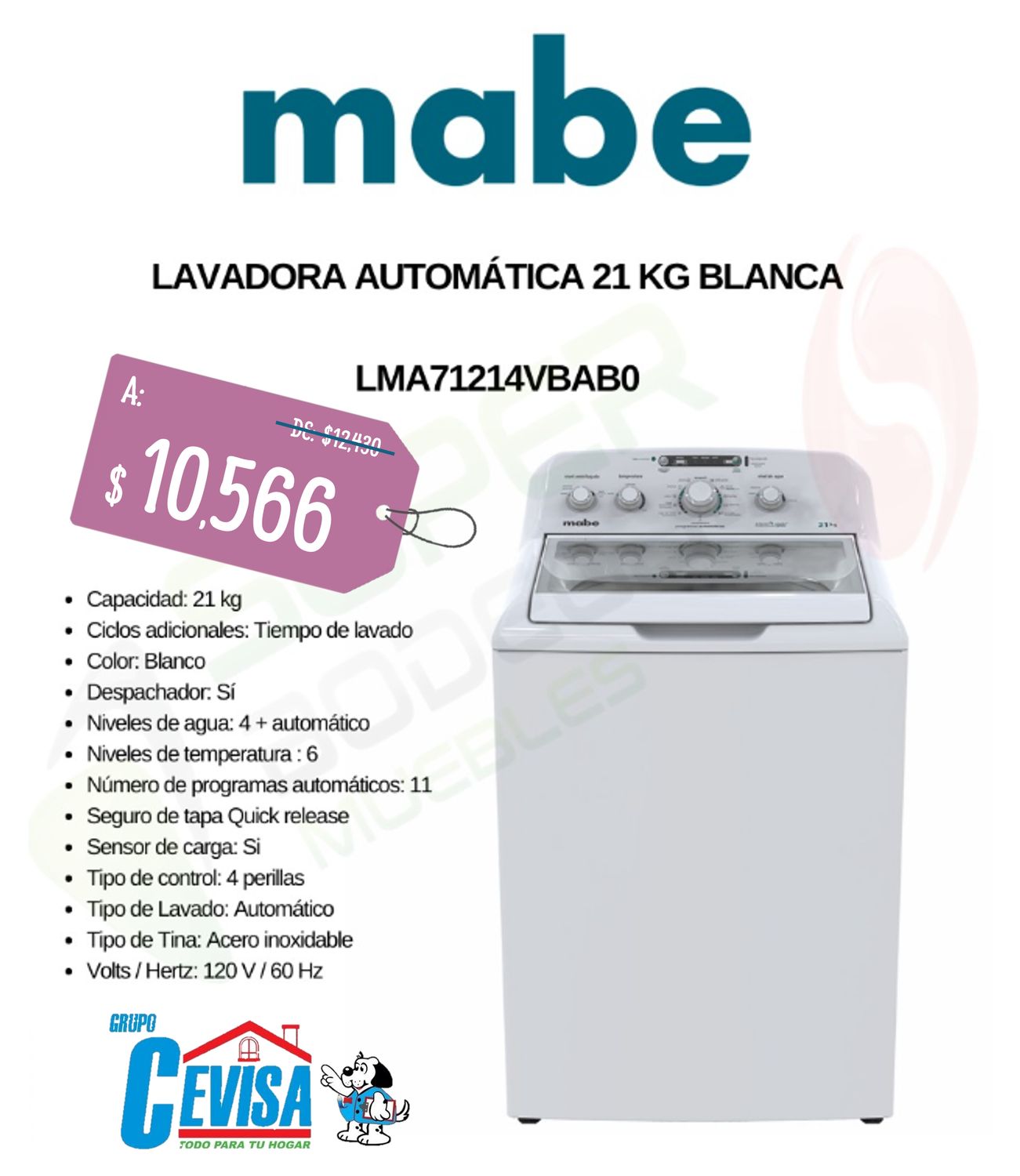 LAVADORA MABE 21 KG LMA71214VBAB0